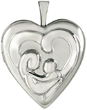 embossed mother and child heart locket