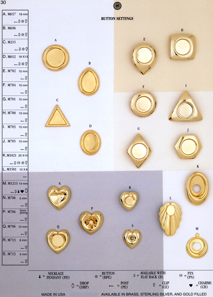 Pg 30 High dome button earrings with settings for stones