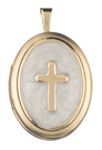 gold raised oval cross locket