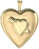 gold embossed heart locket with heart and arrow