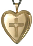 gold lined cross with heart locket