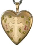gold locket with cross and flowers