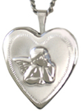sterling embossed angel heart locket