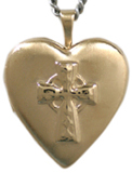 embossed celtic cross heart locket