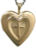 gold embossed cross heart locket