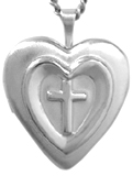 sterling embossed cross heart locket