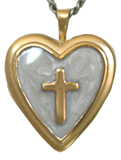 embossed cross with resin heart locket