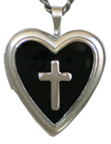 silver embossed cross and heart locket