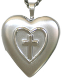 embossed cross and heart locket