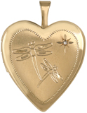 L5128D gold dragonflies with diamond heart locket