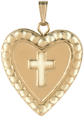 L5255 embossed heart locket with cross and crystal