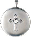L1099 embossed cross with stone round locket