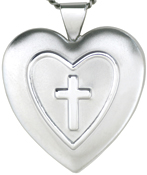 L6005 sterling embossed heart cross locket