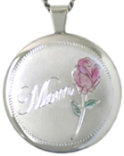 sterling large round locket with mom rose