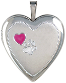 L5158Paw with pink heart pet cremation locket