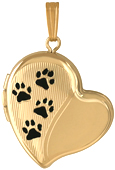 curved heart locket with 4 paws