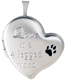 love is a 4 legged word curved heart pet locket