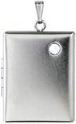 L8504 satin rectangle locket with crystal stone