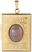 L8514 gold rectangle locket with oval stone