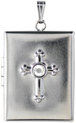 L8524 embossed cross with stone rectangle locket