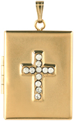 L8525 embossed rectangle locket with cross 