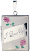 L8528E I love you rectangle locket with roses