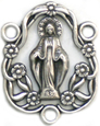 C879 sterling mary with flowers rosary center