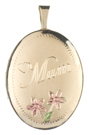 Oval locket with Mum and flowers