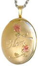 gold oval locket with mom and 2 roses