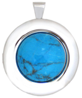 round silver locket with turquoise stone set